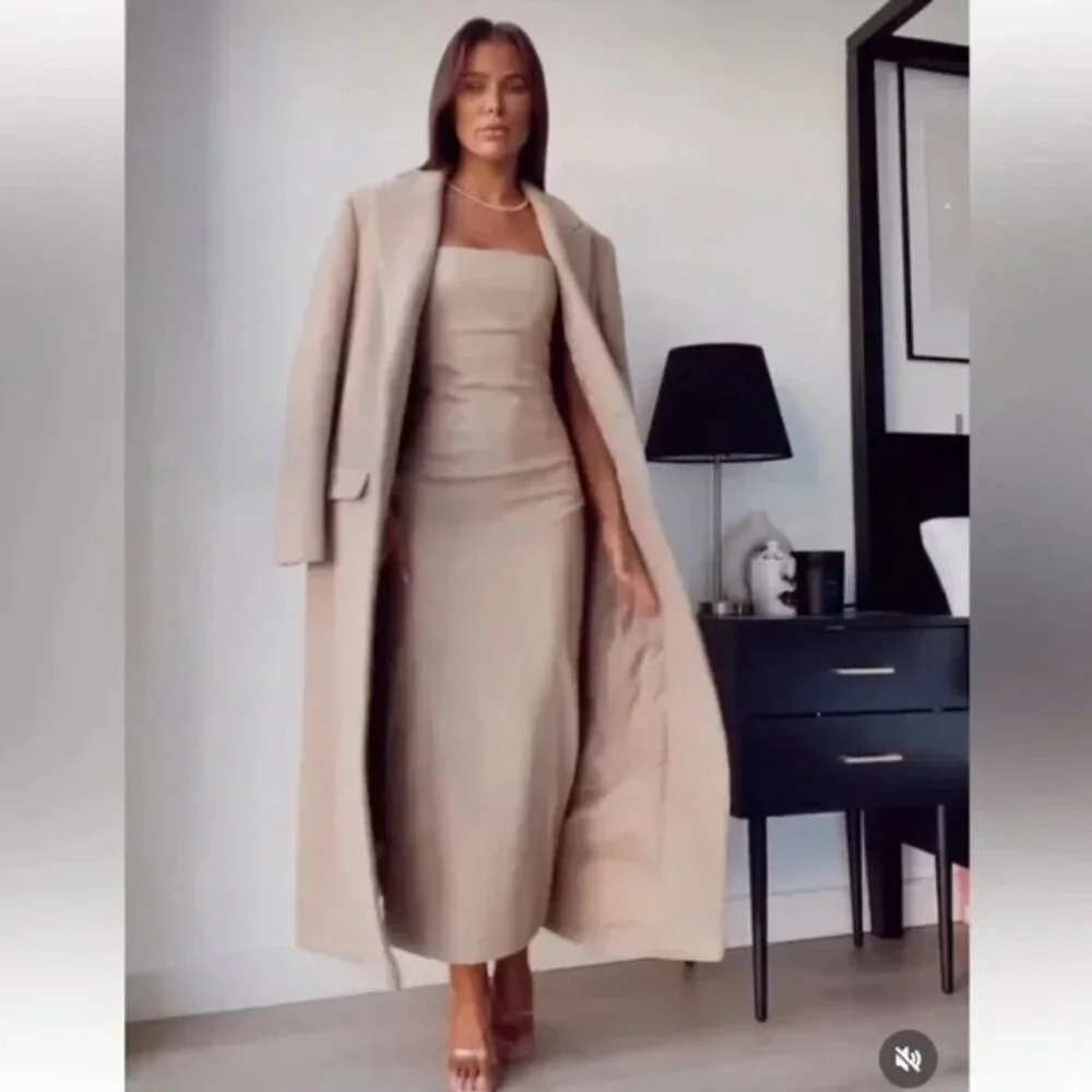 Zara Faux Leather Strapless Midi Dress Beige Blogger  Fav Size Small - Picture 9 of 15